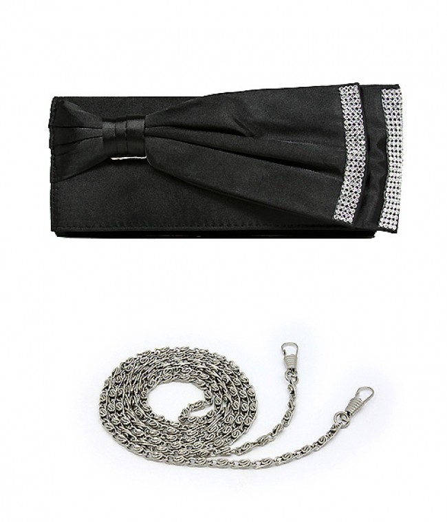 Evening Bag - Double Layer Bow w/ Linear Studs - Black - BG-92206B 